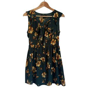 Modcloth | Sweet Wanderer Green Floral Criss Cross Front Ruffle Dress Size S